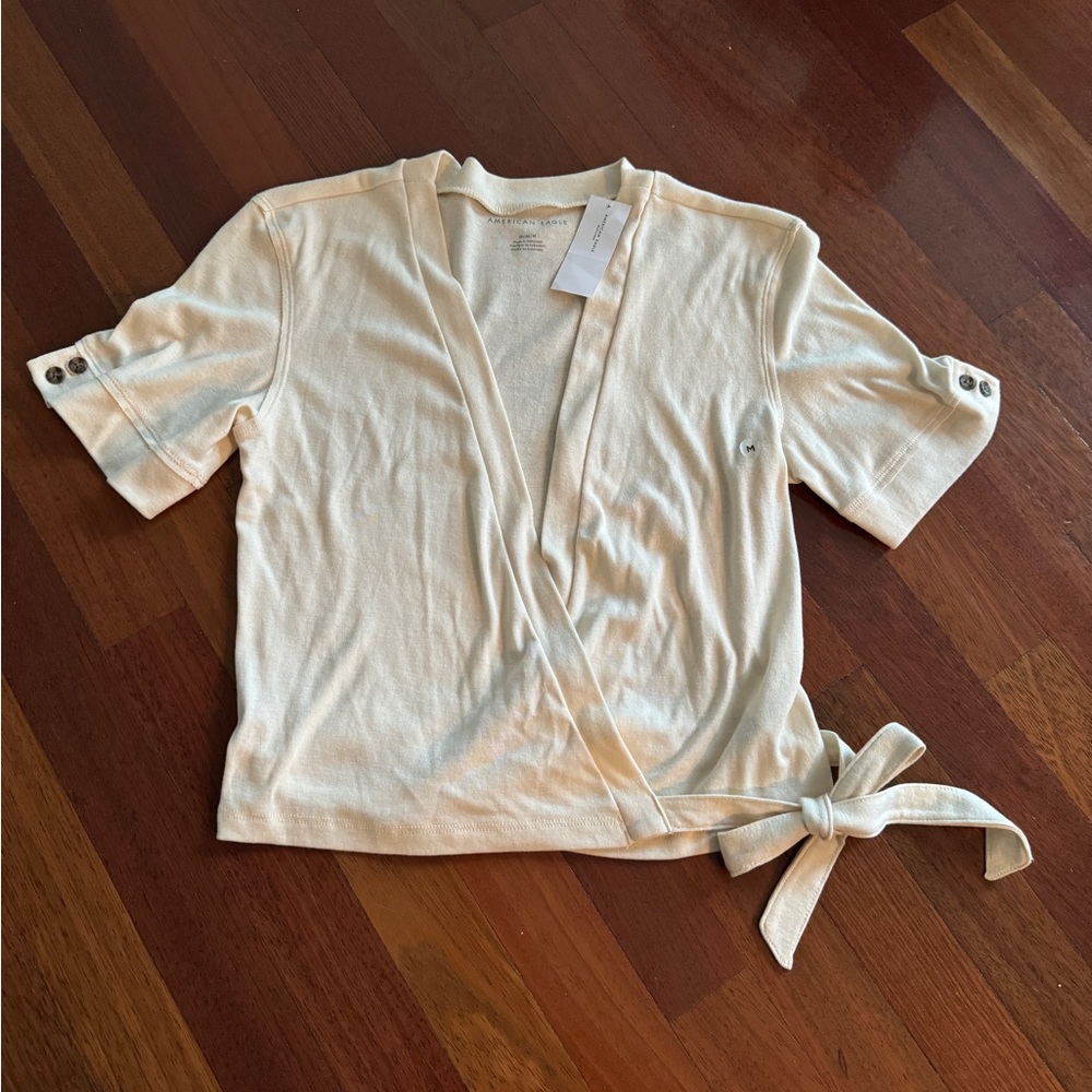 American Eagle Off-White Wrap Front Top - Picture 9 of 10